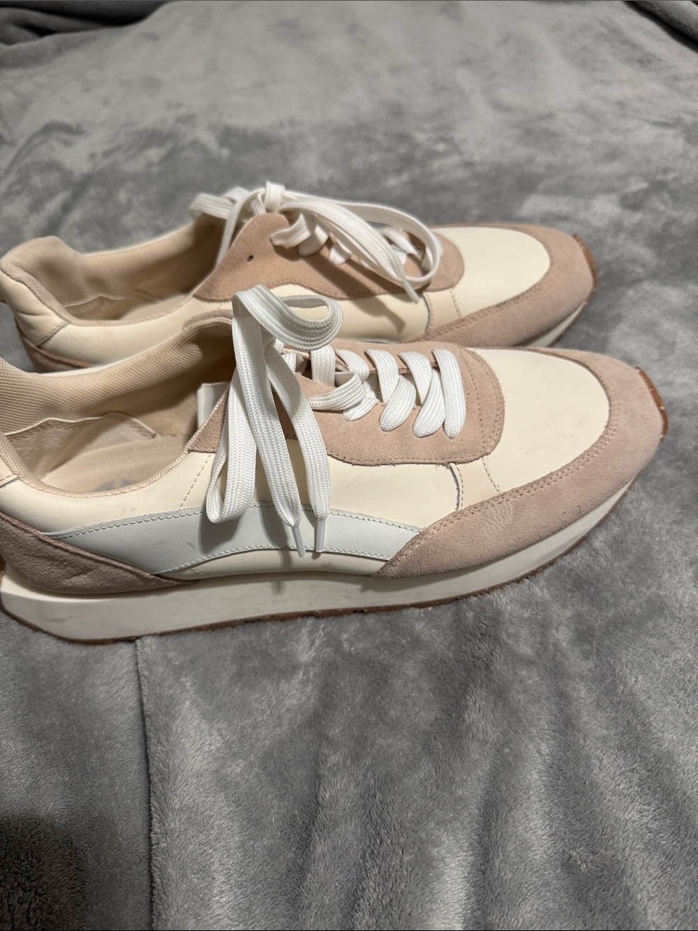 ANTONIO MELANI Cream & Blush Suede-Trim Lace-Up Sneakers